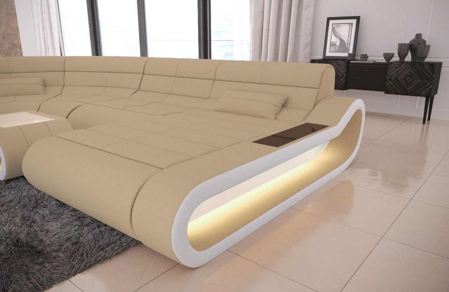 Big Couch Concept Stoff-Mix XXL Beige-Weiß