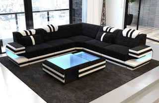 Couch Ragusa L-Form in Stoff Dunkelgrau-Weiß