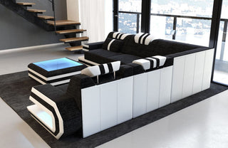 Couch Ragusa L-Form in Stoff Dunkelgrau-Weiß