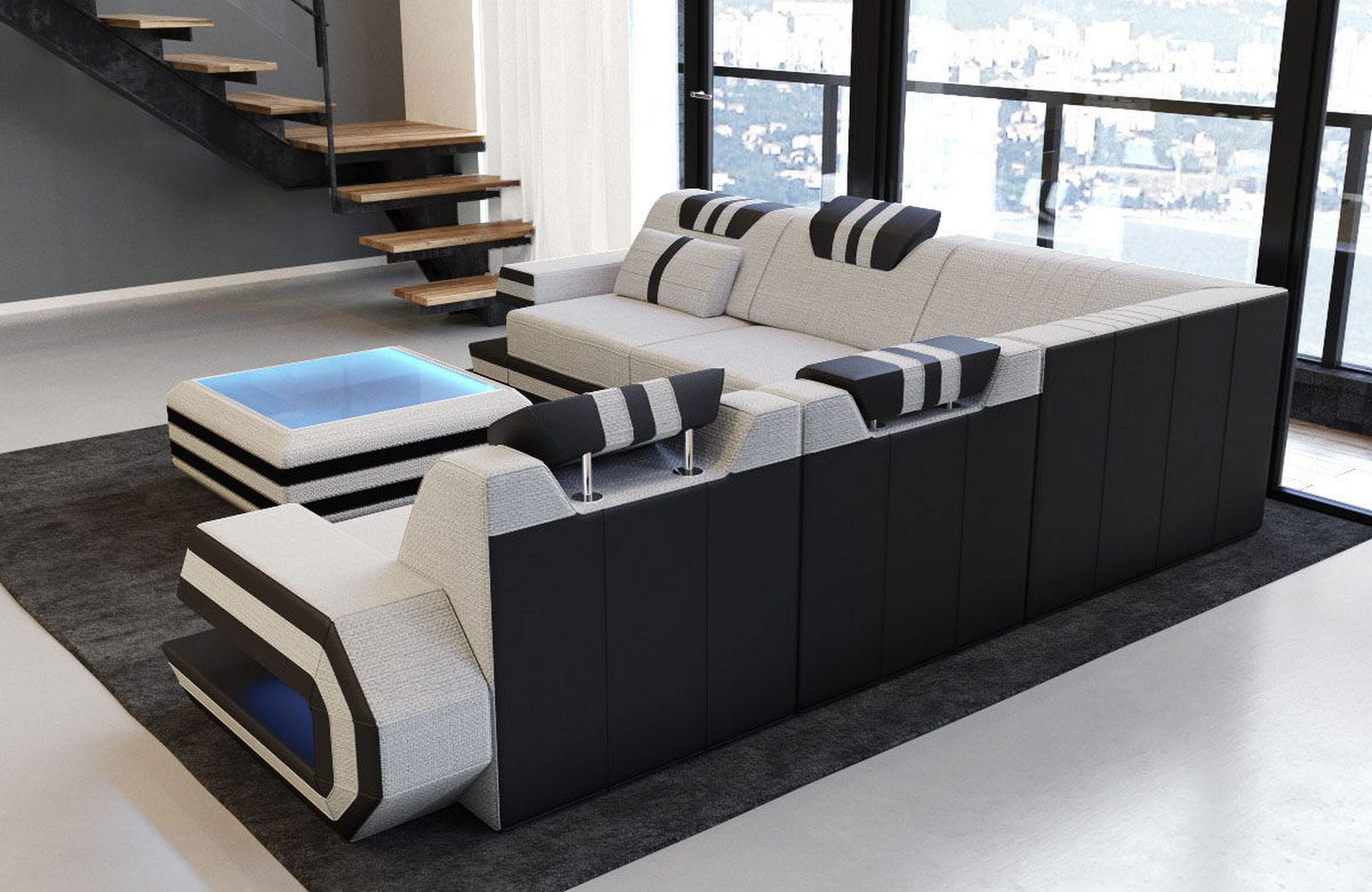 Couch Ragusa L Form in Stoff macchiato-schwarz