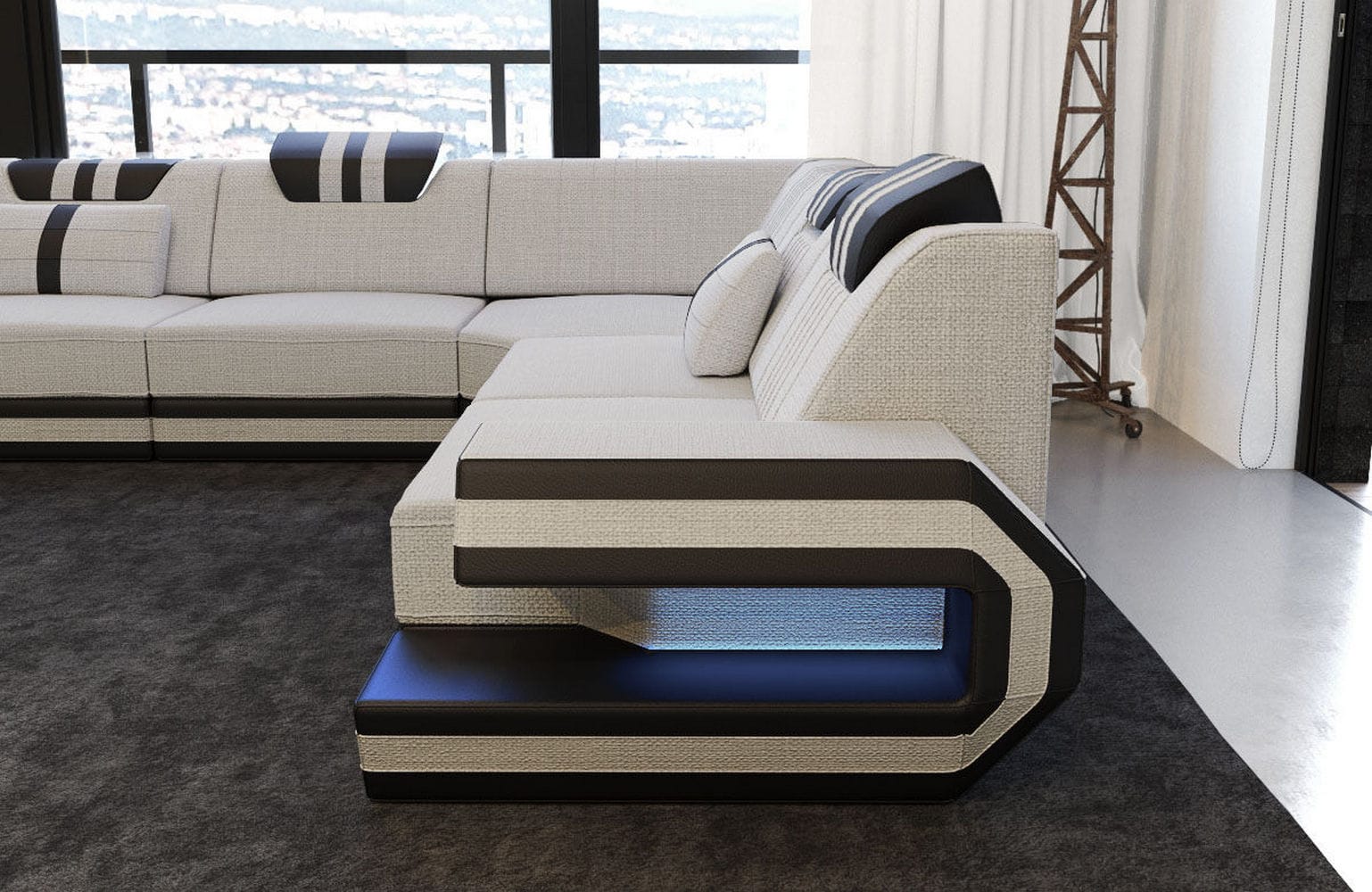 Couch Ragusa L Form in Stoff macchiato-schwarz