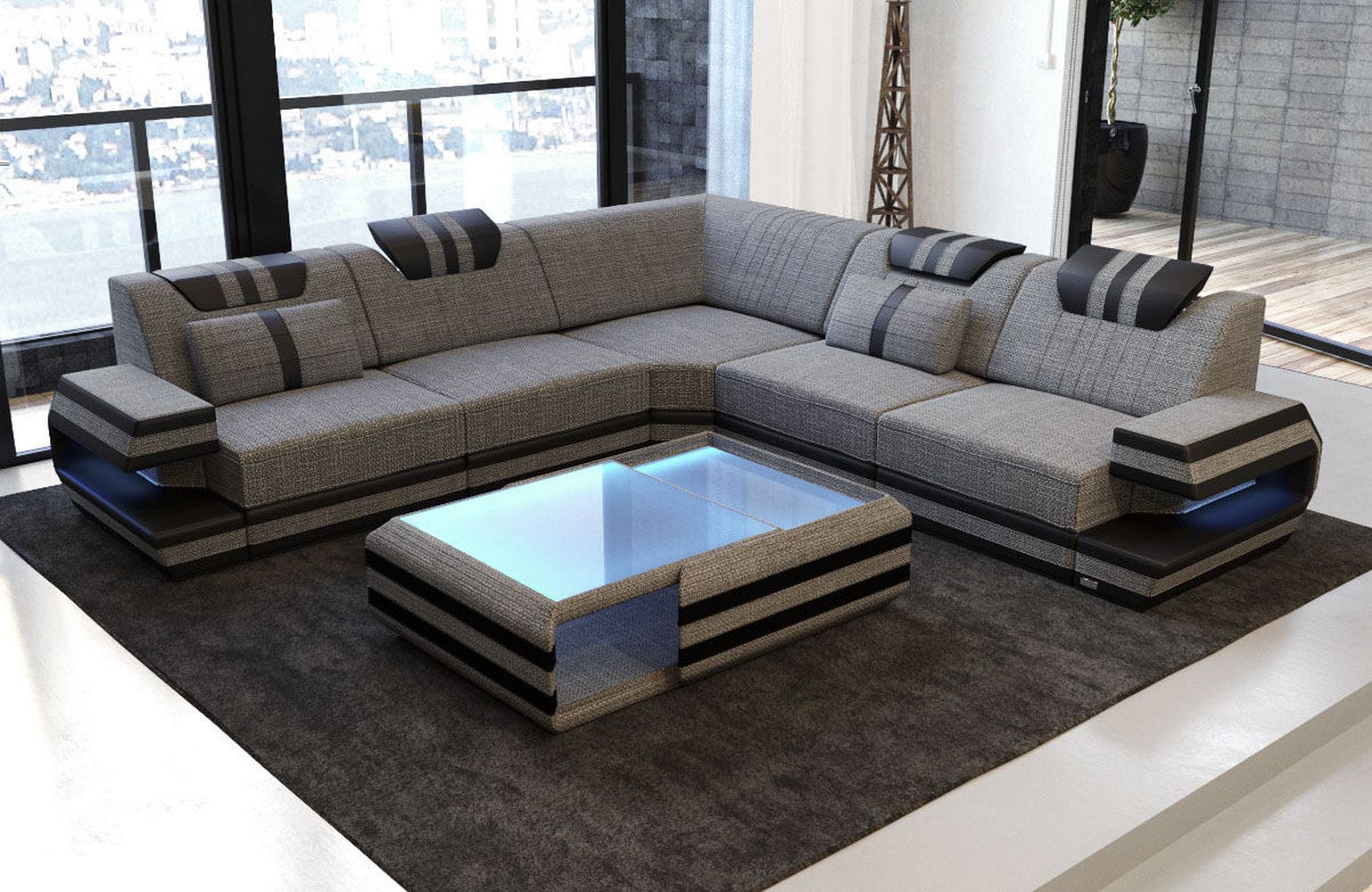 Polster Ecksofa Ragusa L-Form Grau-Schwarz