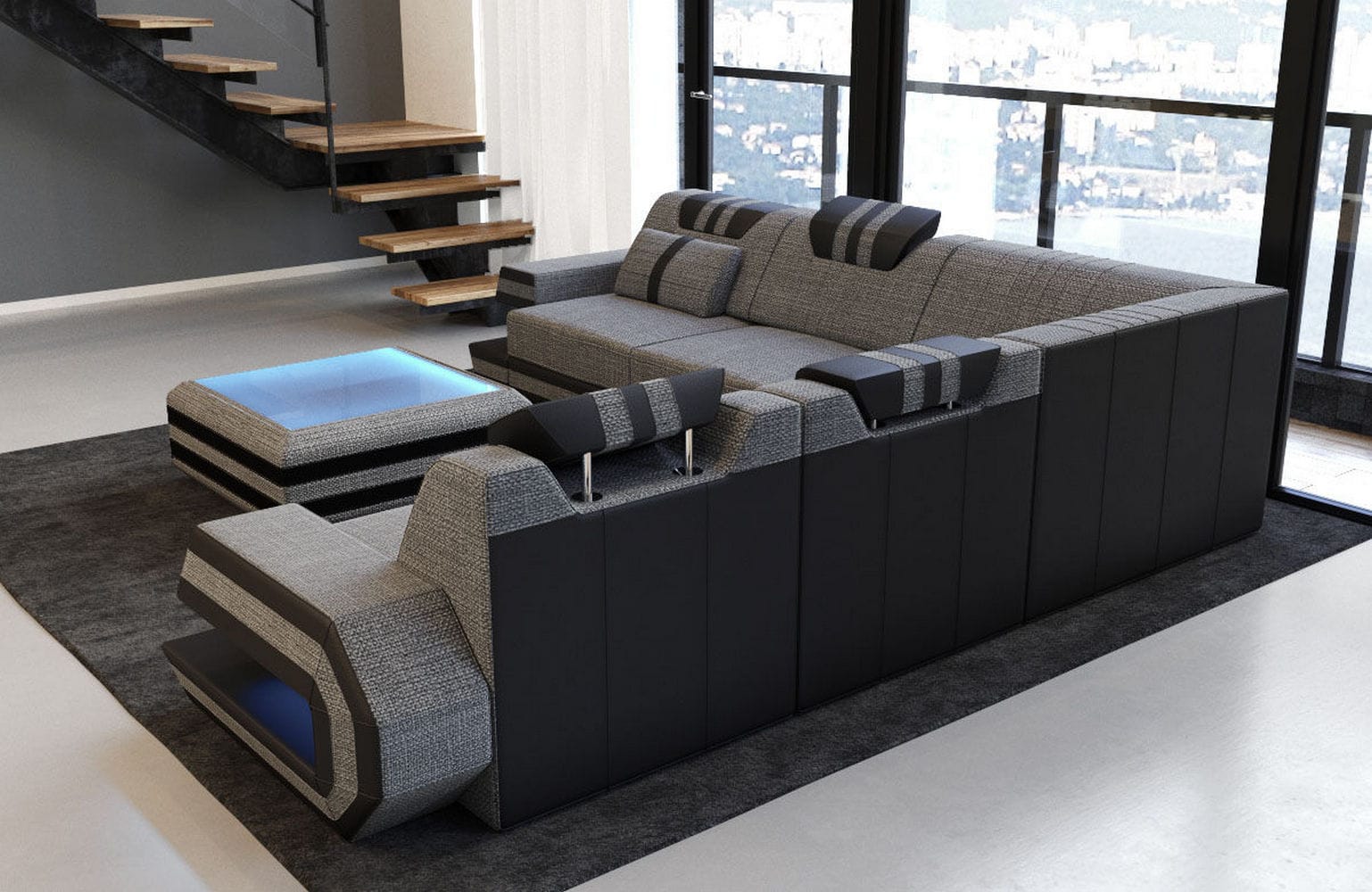 Polster Ecksofa Ragusa L-Form Grau-Schwarz