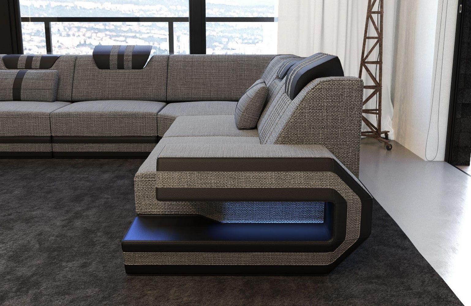 Polster Ecksofa Ragusa L-Form Grau-Schwarz