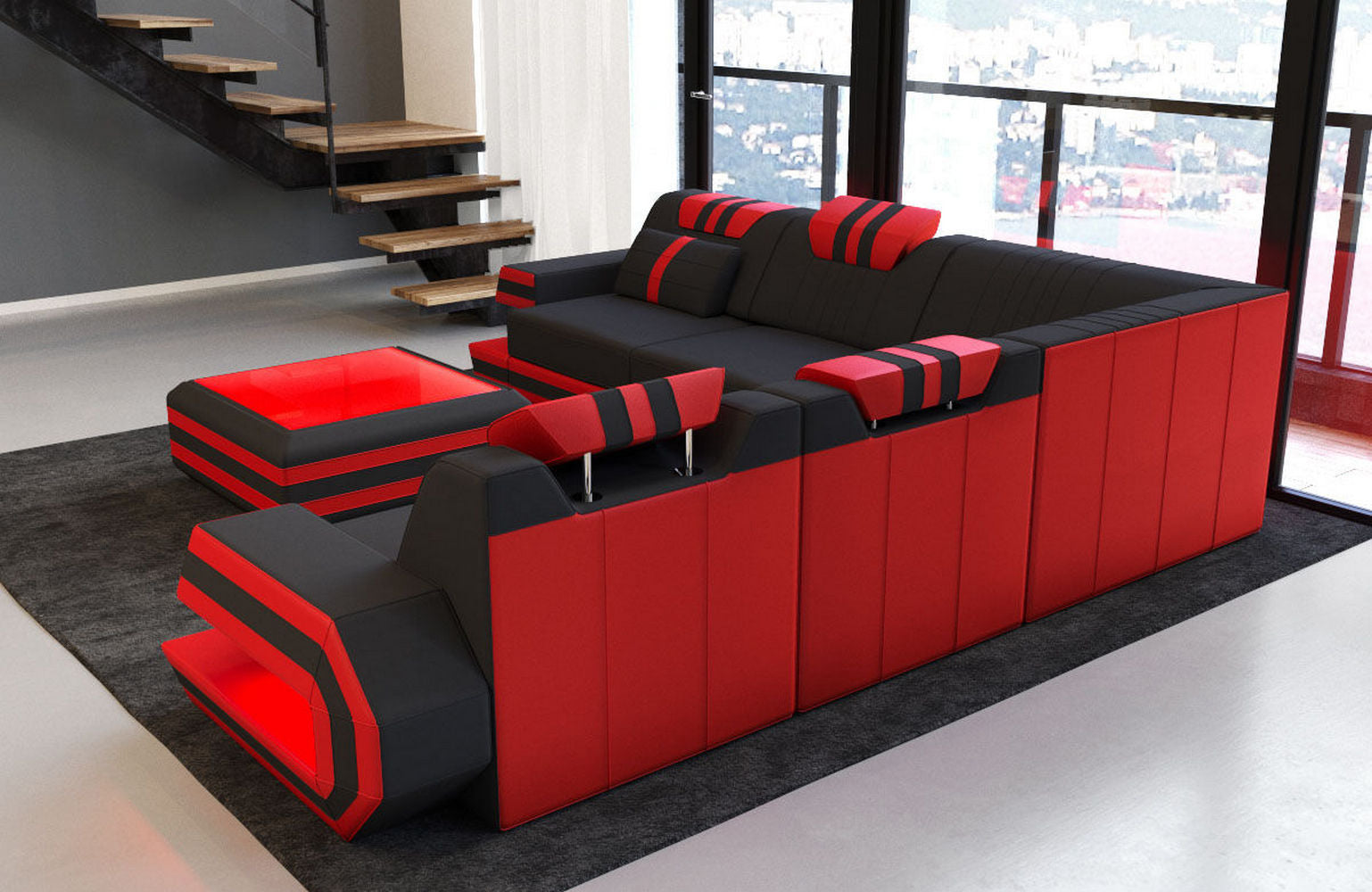 Polster Ecksofa Ragusa L-Form Schwarz-Rot
