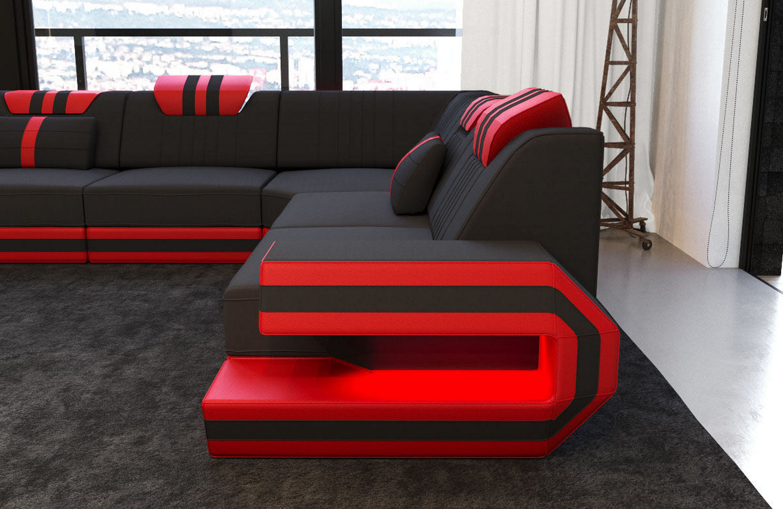 Polster Ecksofa Ragusa L-Form Schwarz-Rot