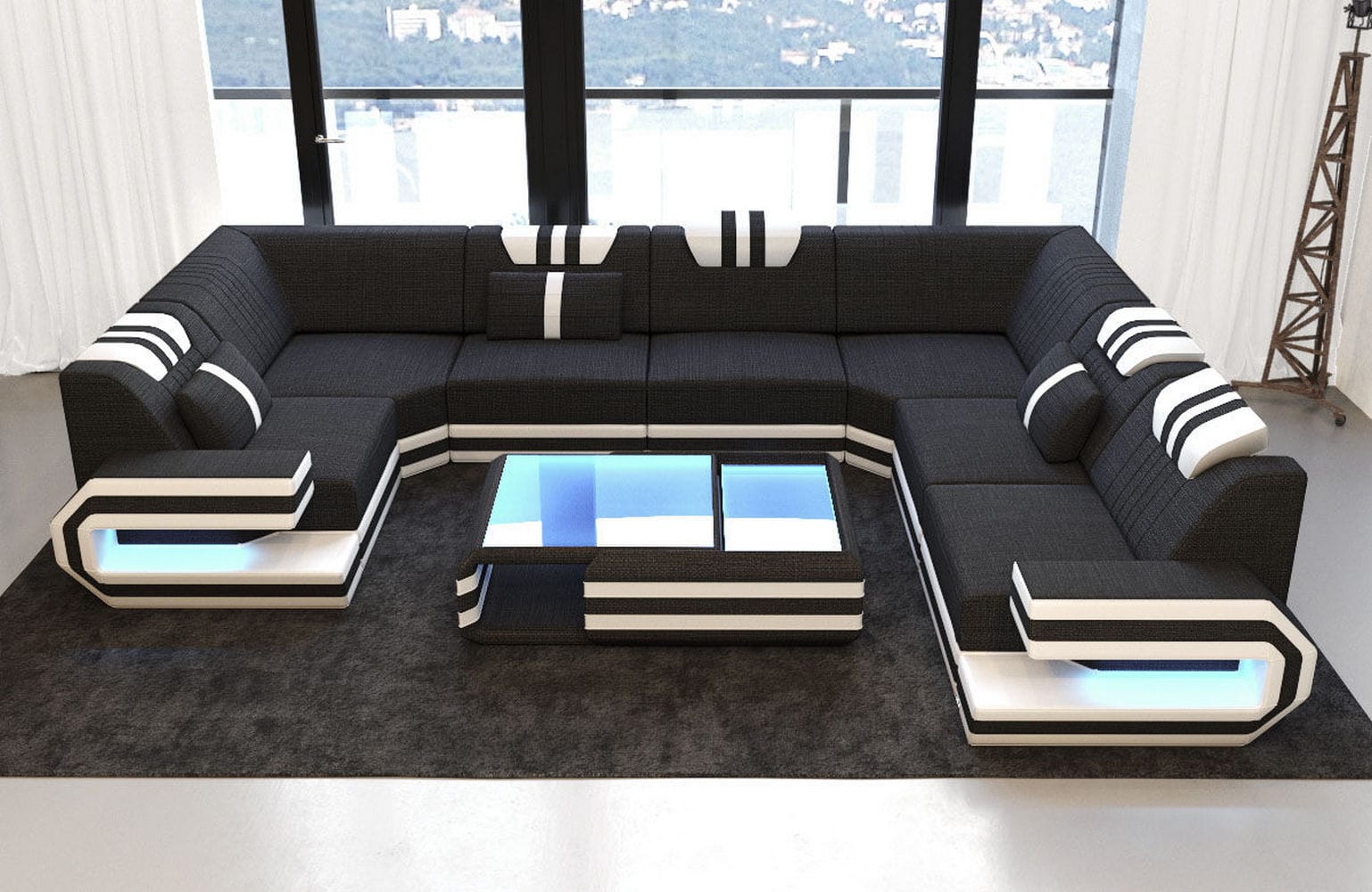 Sofa Ragusa U-Form mit Stoffbezug Schwarz-Weiß