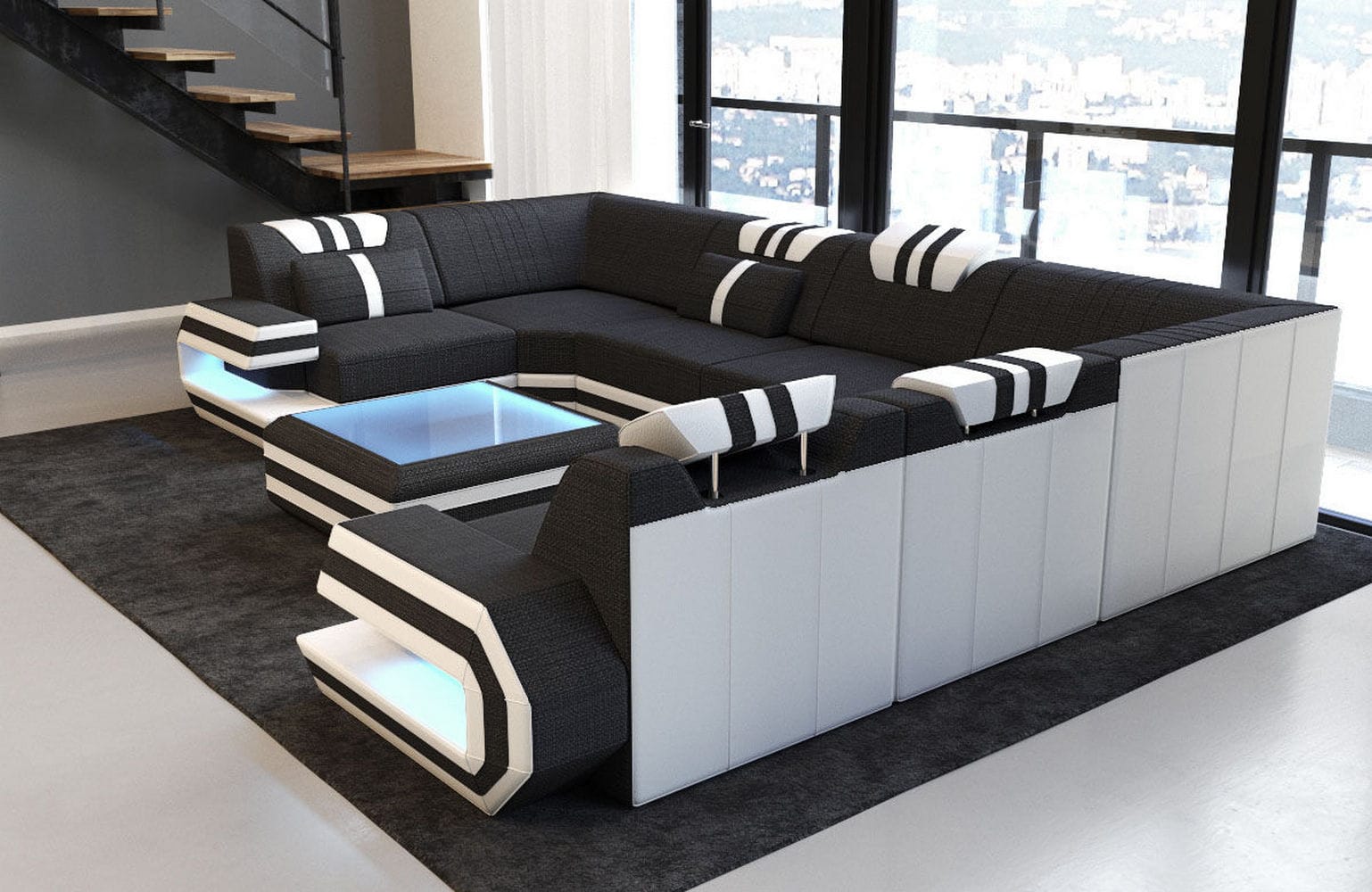 Sofa Ragusa U-Form mit Stoffbezug Schwarz-Weiß