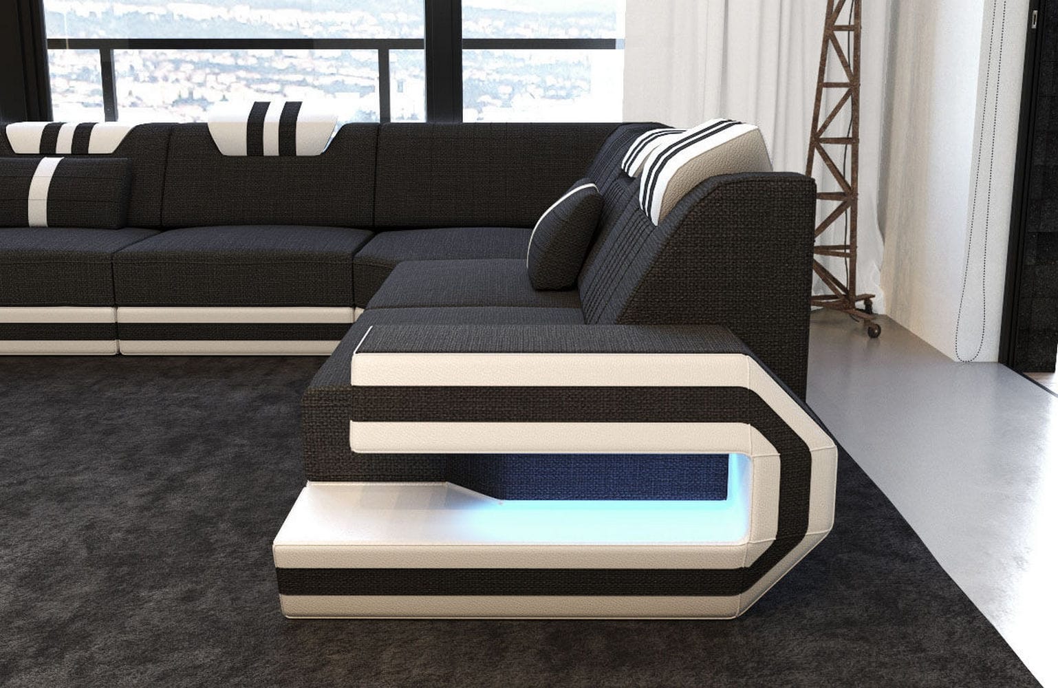 Sofa Ragusa U-Form mit Stoffbezug Schwarz-Weiß