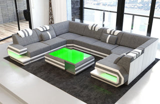 Wohnlandschaft Ragusa U-Form aus Stoff Grau-Weiß