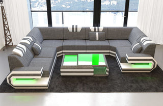 Wohnlandschaft Ragusa U-Form aus Stoff Grau-Weiß