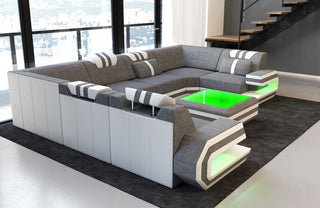 Wohnlandschaft Ragusa U-Form aus Stoff Grau-Weiß