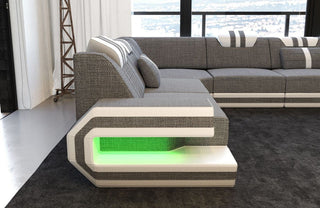 Wohnlandschaft Ragusa U-Form aus Stoff Grau-Weiß