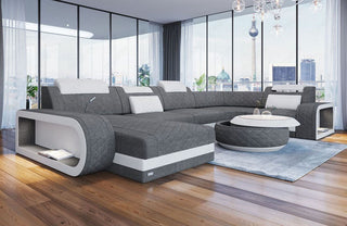 Stoff Wohnlandschaft Berlin U-Form Grau-Weiß