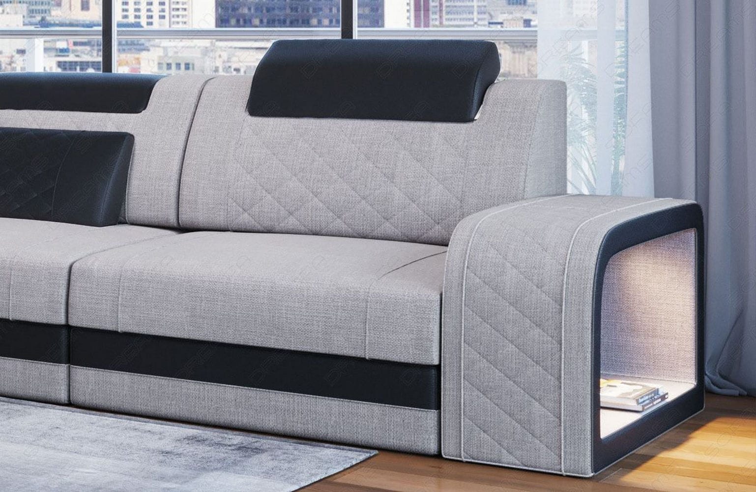 Stoffsofa Berlin L-Form Macchiato-Schwarz