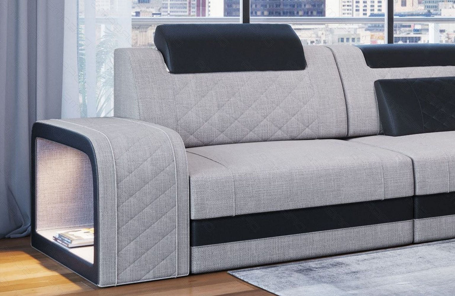 Stoffsofa Berlin L-Form Macchiato-Schwarz