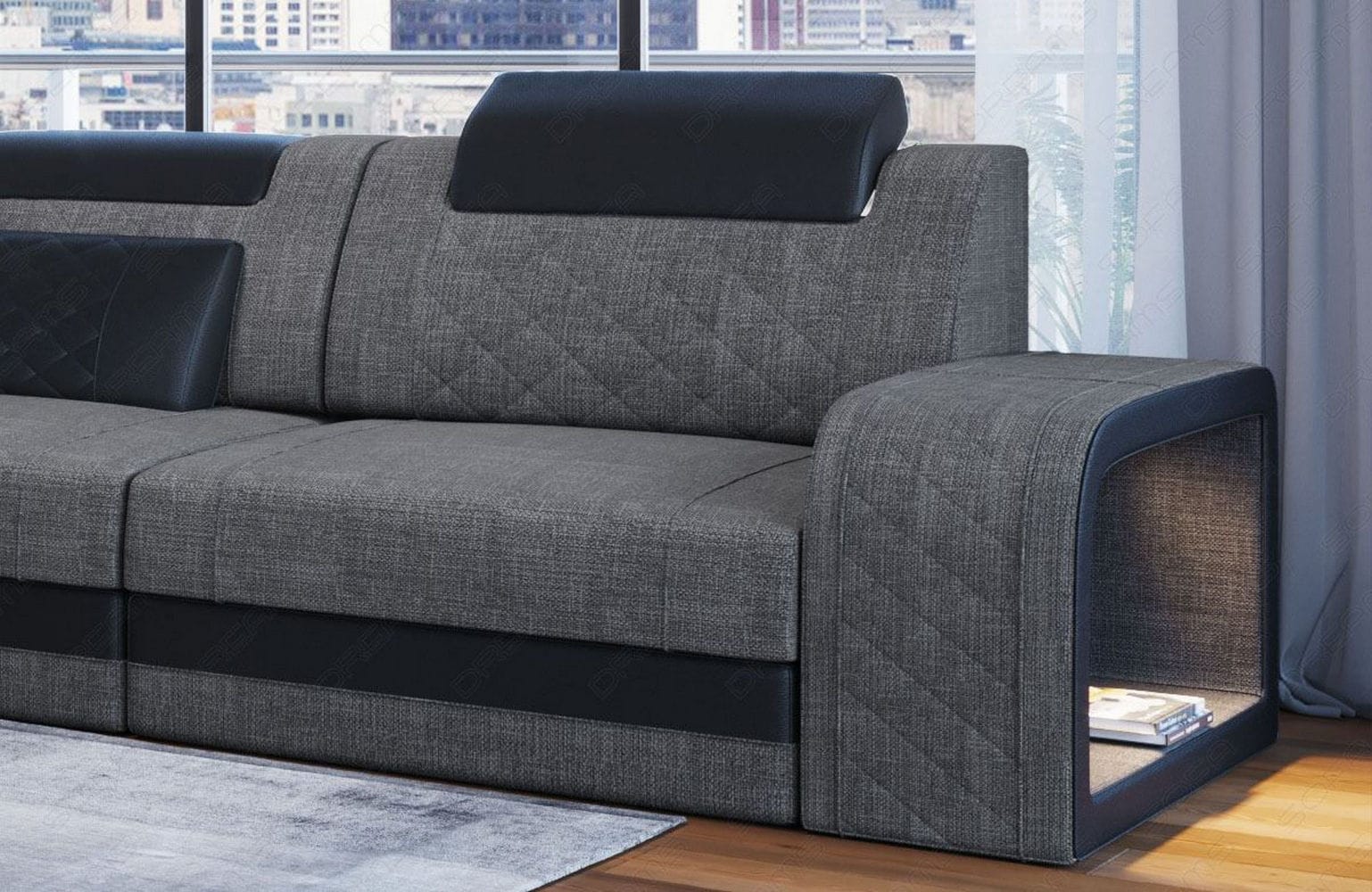 Stoff Ecksofa Berlin L Form grau-schwarz