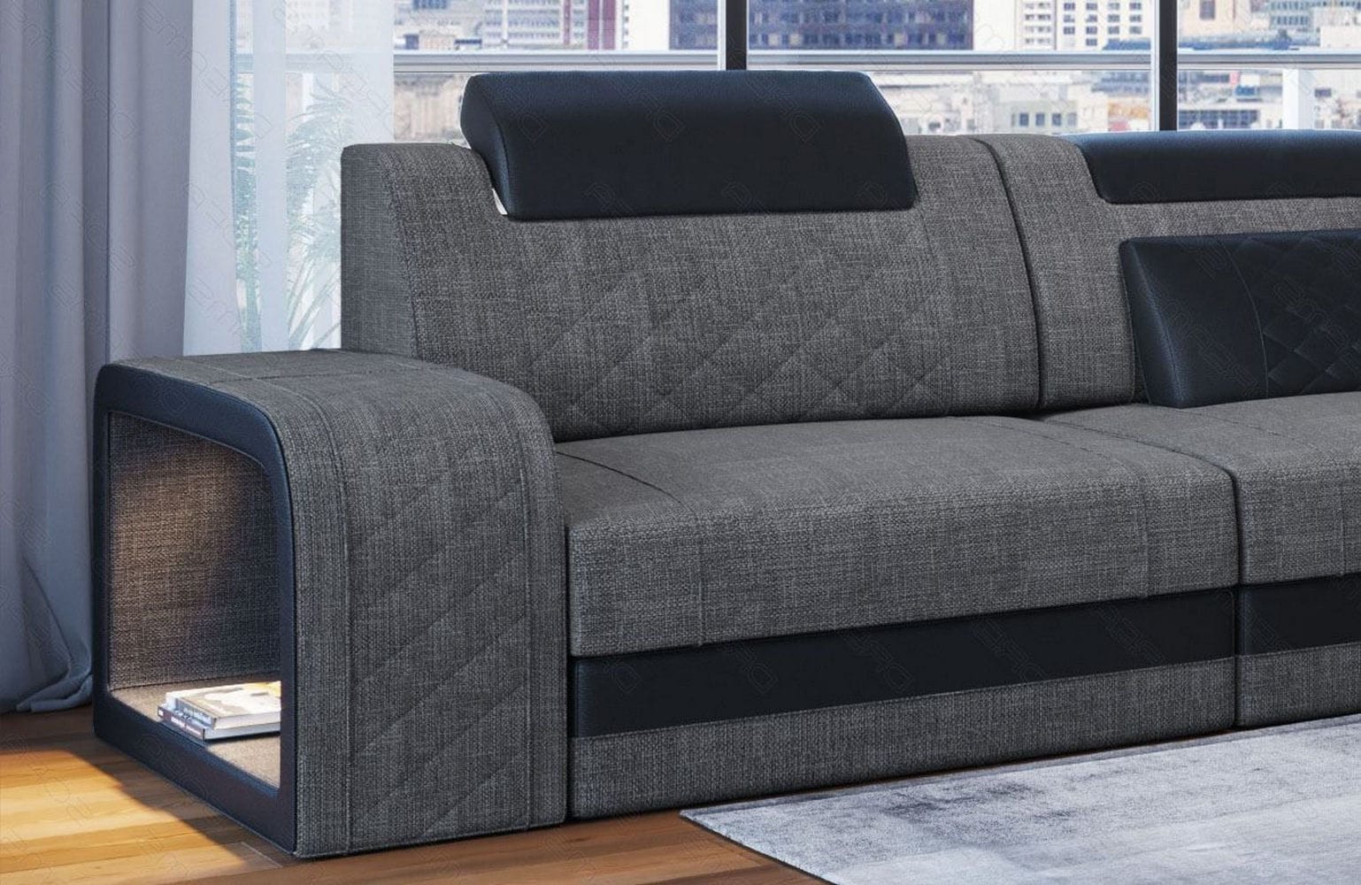 Stoffsofa Berlin L-Form Grau-Schwarz