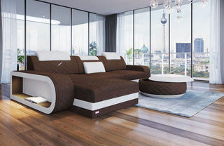 Stoff Ecksofa Berlin L-Form Braun-Weiß