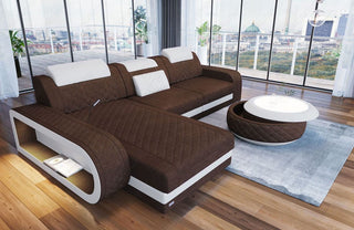 Stoff Ecksofa Berlin L-Form Braun-Weiß