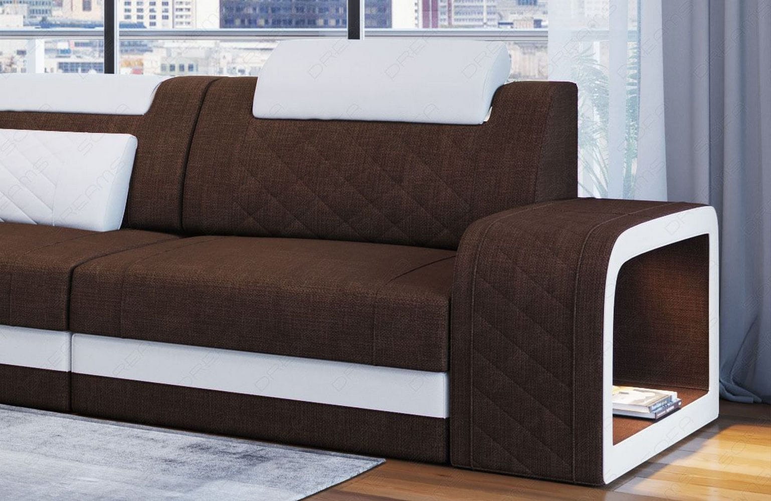 Stoffsofa Berlin L-Form Braun-Weiß