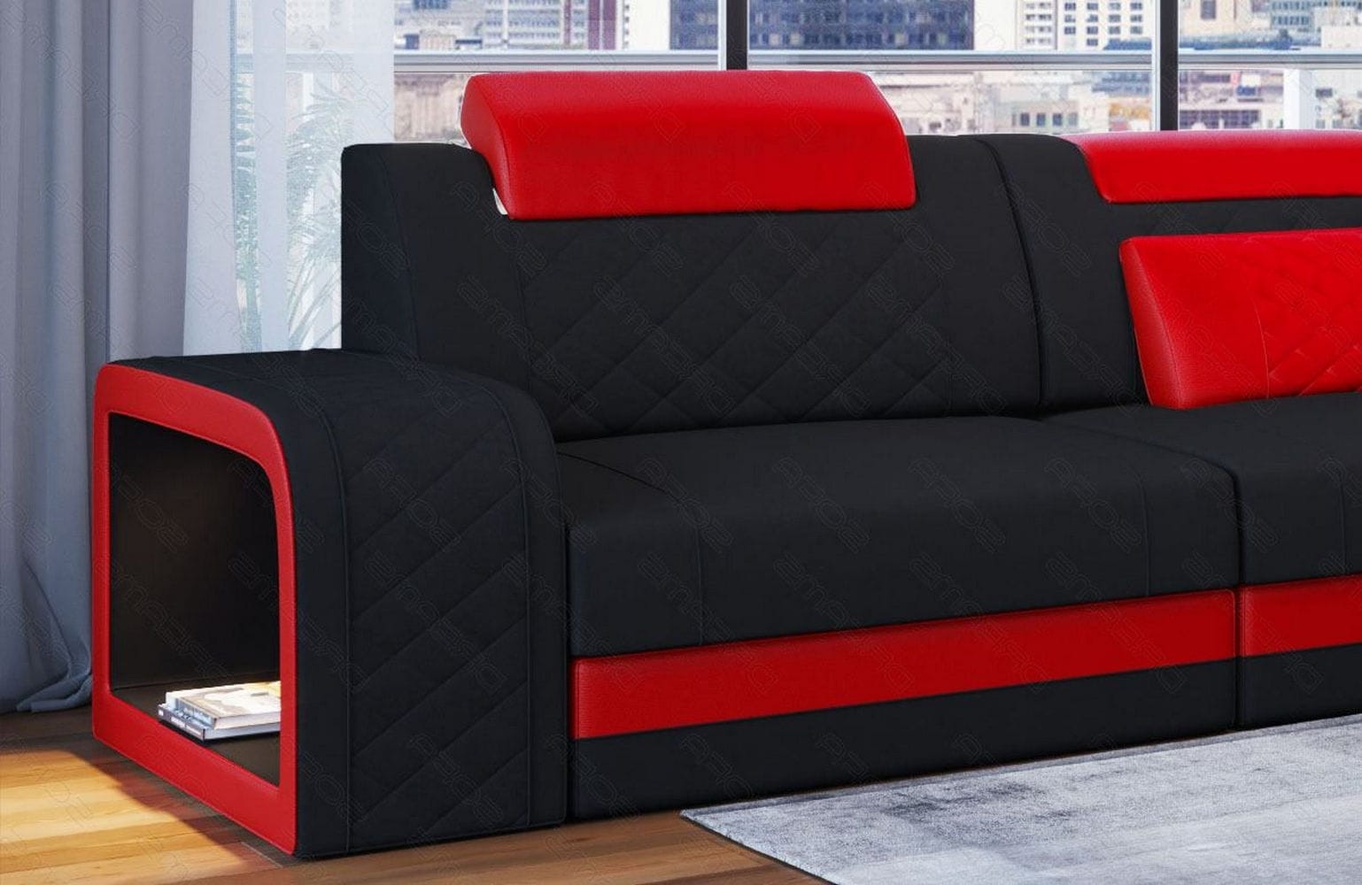 Stoffsofa Berlin L-Form Schwarz-Rot