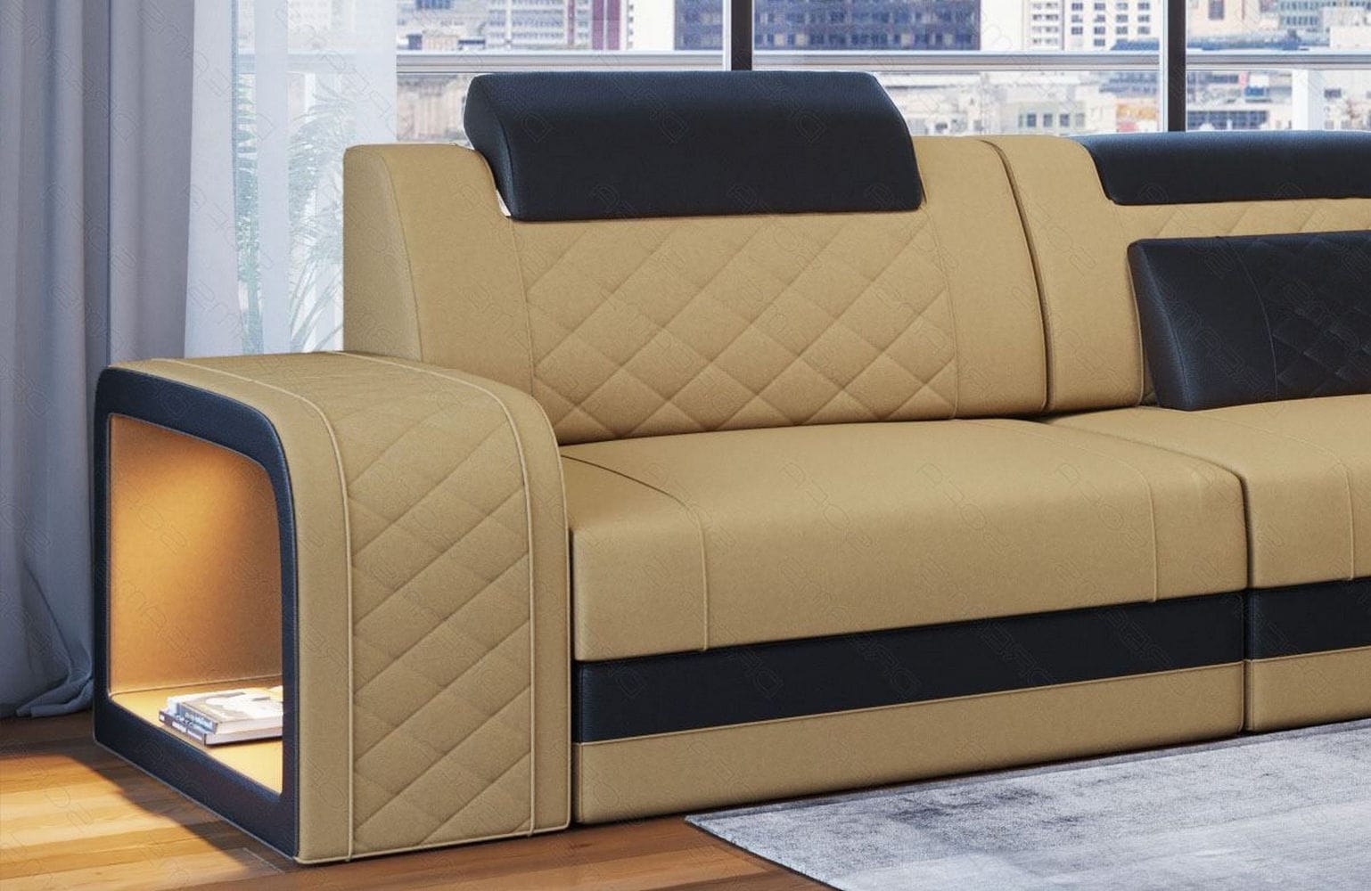 Stoffsofa Berlin L-Form Beige-Schwarz