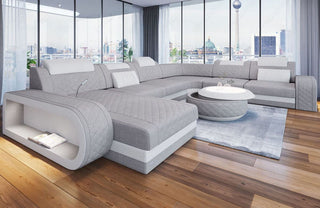 Wohnlandschaft Berlin XXL U-Form in Stoff Elfenbein-Weiß