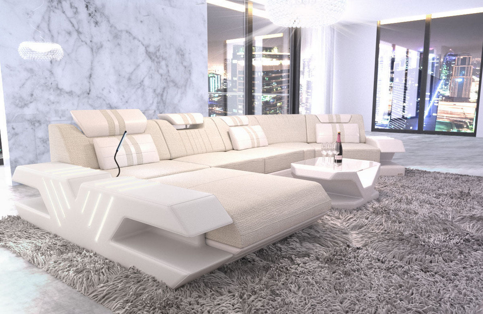 Polster Couch Venedig C-Form Elfenbein-Weiß