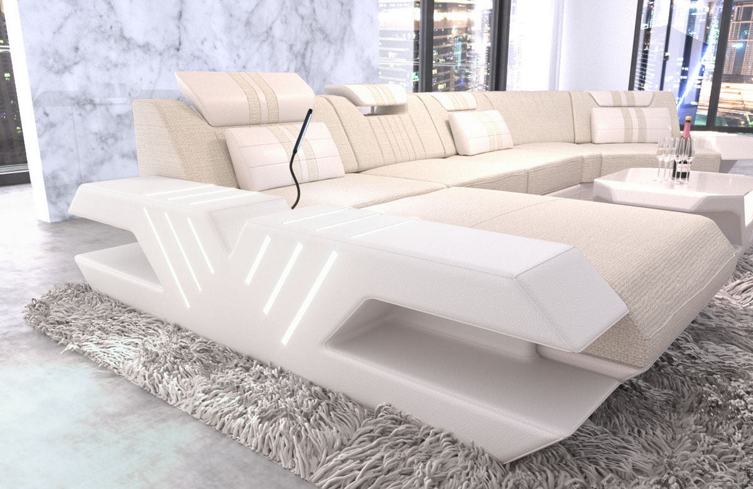 Polster Couch Venedig C-Form Elfenbein-Weiß
