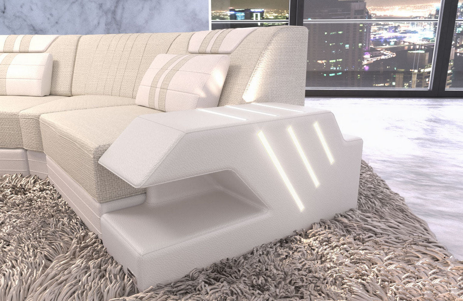 Polster Couch Venedig C-Form Elfenbein-Weiß