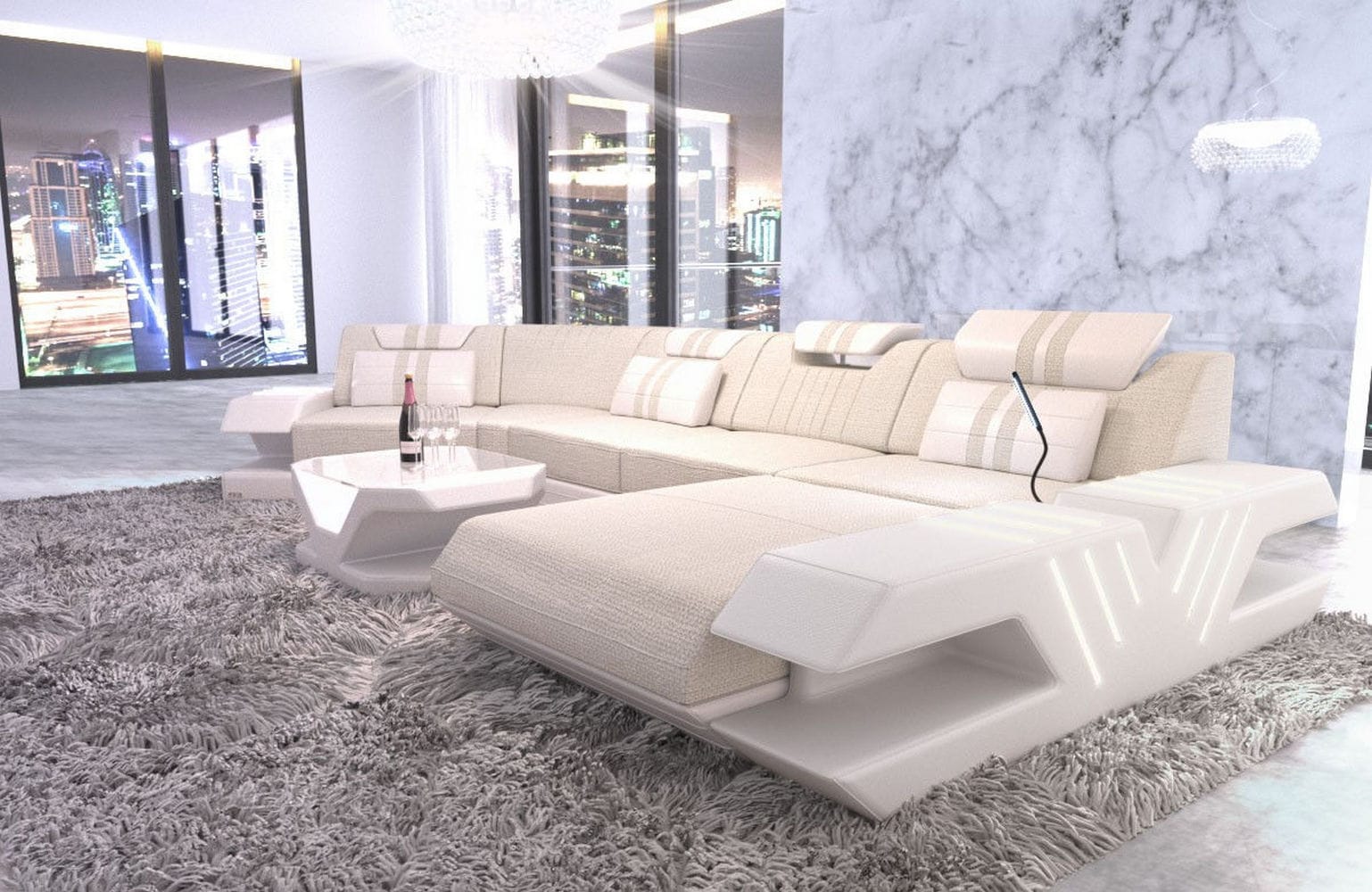 Polster Couch Venedig C-Form Elfenbein-Weiß