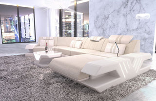 Designsofa Venedig C-Form aus Stoff Elfenbein-Weiß