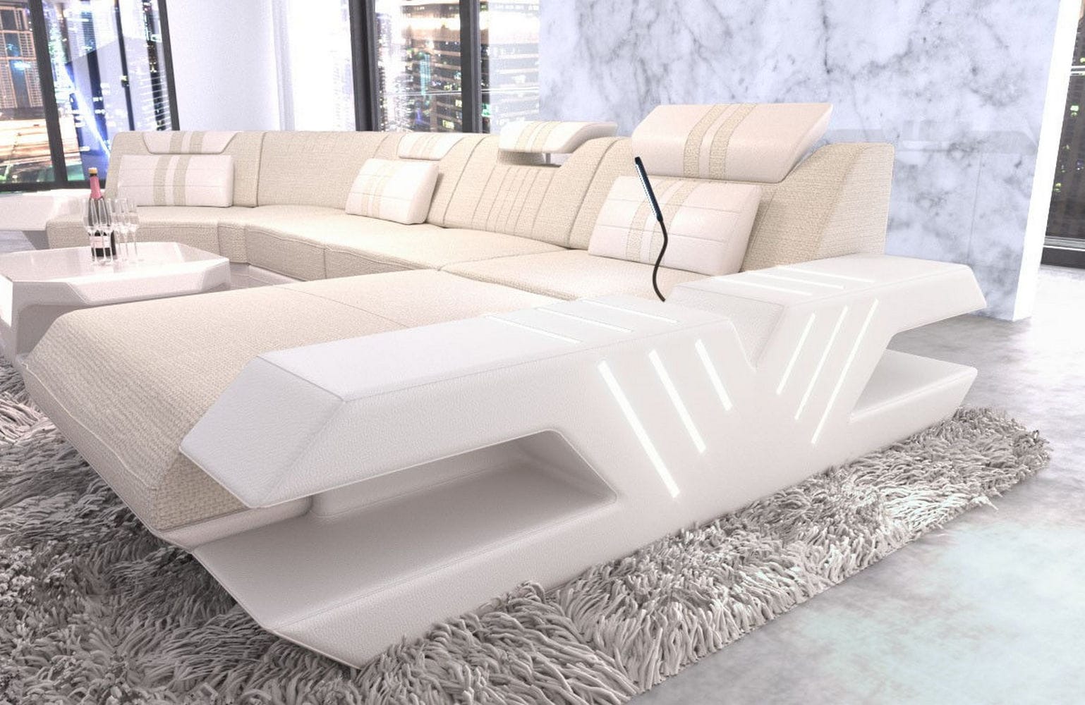 Polster Couch Venedig C-Form Elfenbein-Weiß