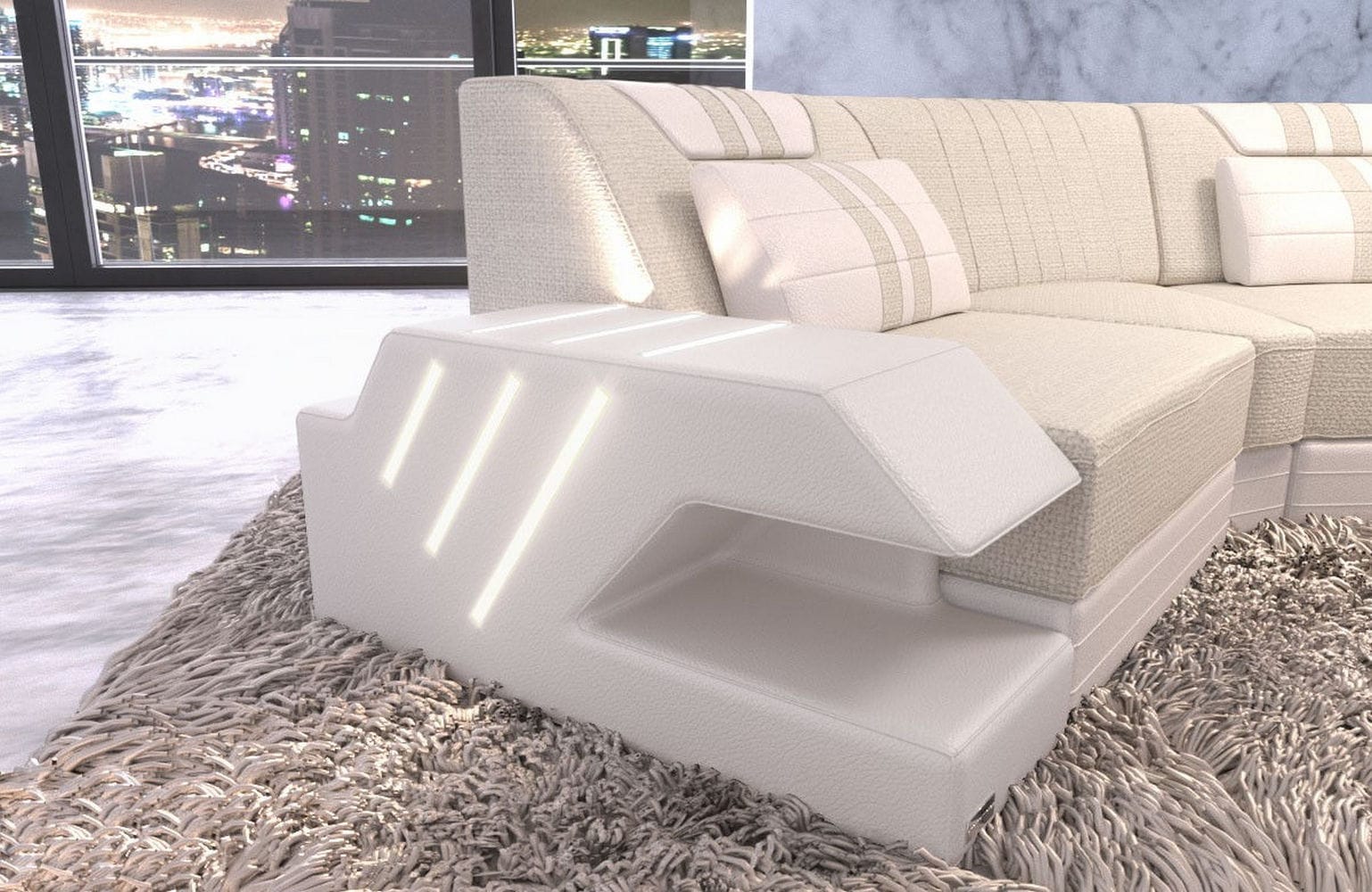 Polster Couch Venedig C-Form Elfenbein-Weiß