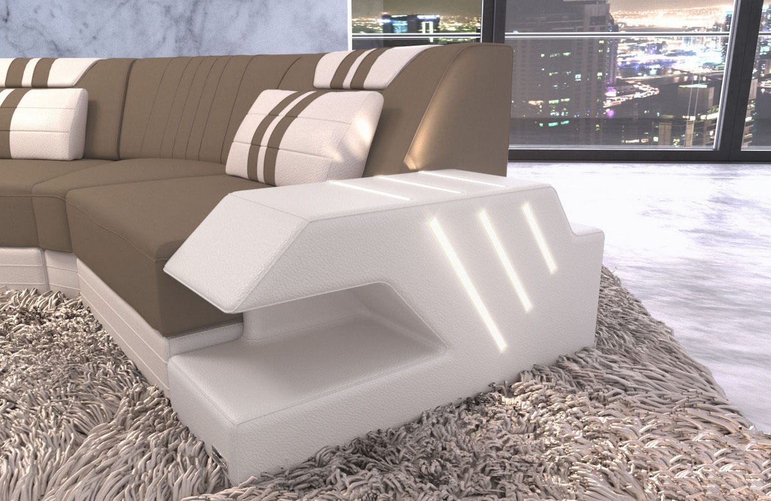 Polster Couch Venedig C-Form Taupe-Weiß