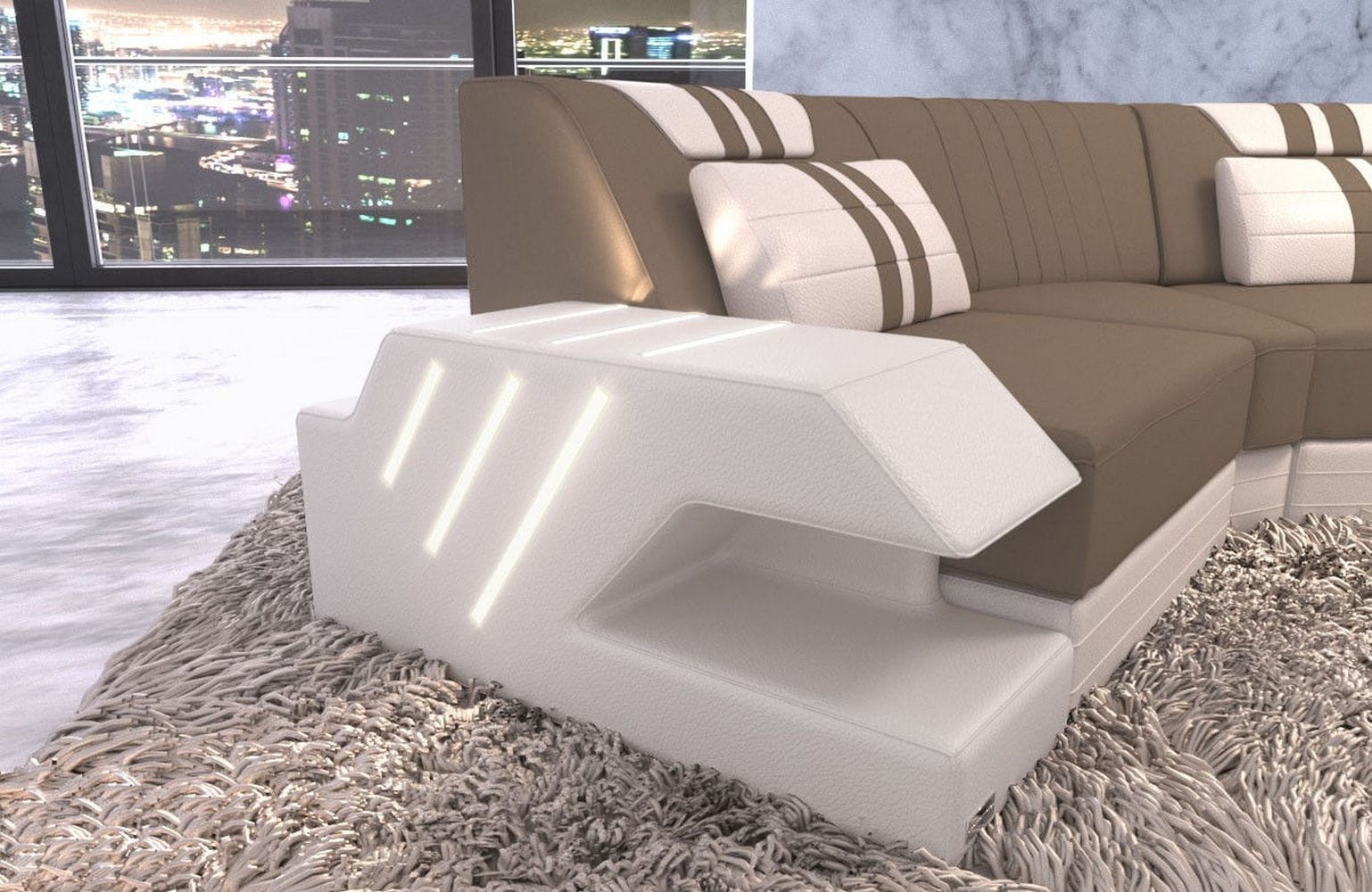 Polster Couch Venedig C-Form Taupe-Weiß