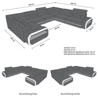 Stoff Wohnlandschaft Verona U-Form Elfenbein-Schwarz