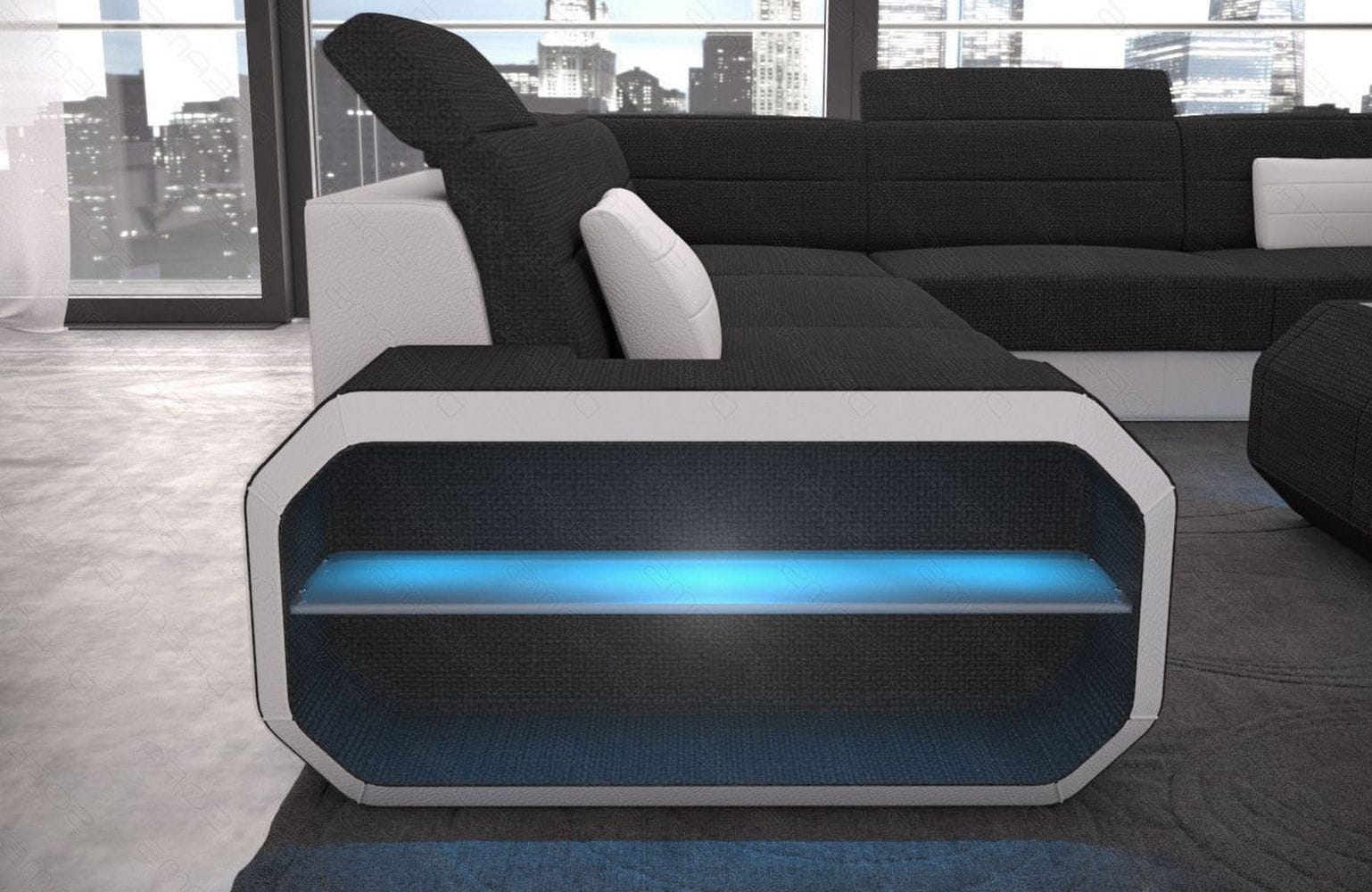 Stoff Wohnlandschaft Verona U-Form schwarz-weiß