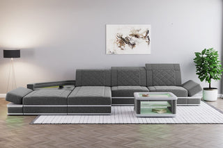 Couch Perugia L-Form in Stoff Grau-Weiß
