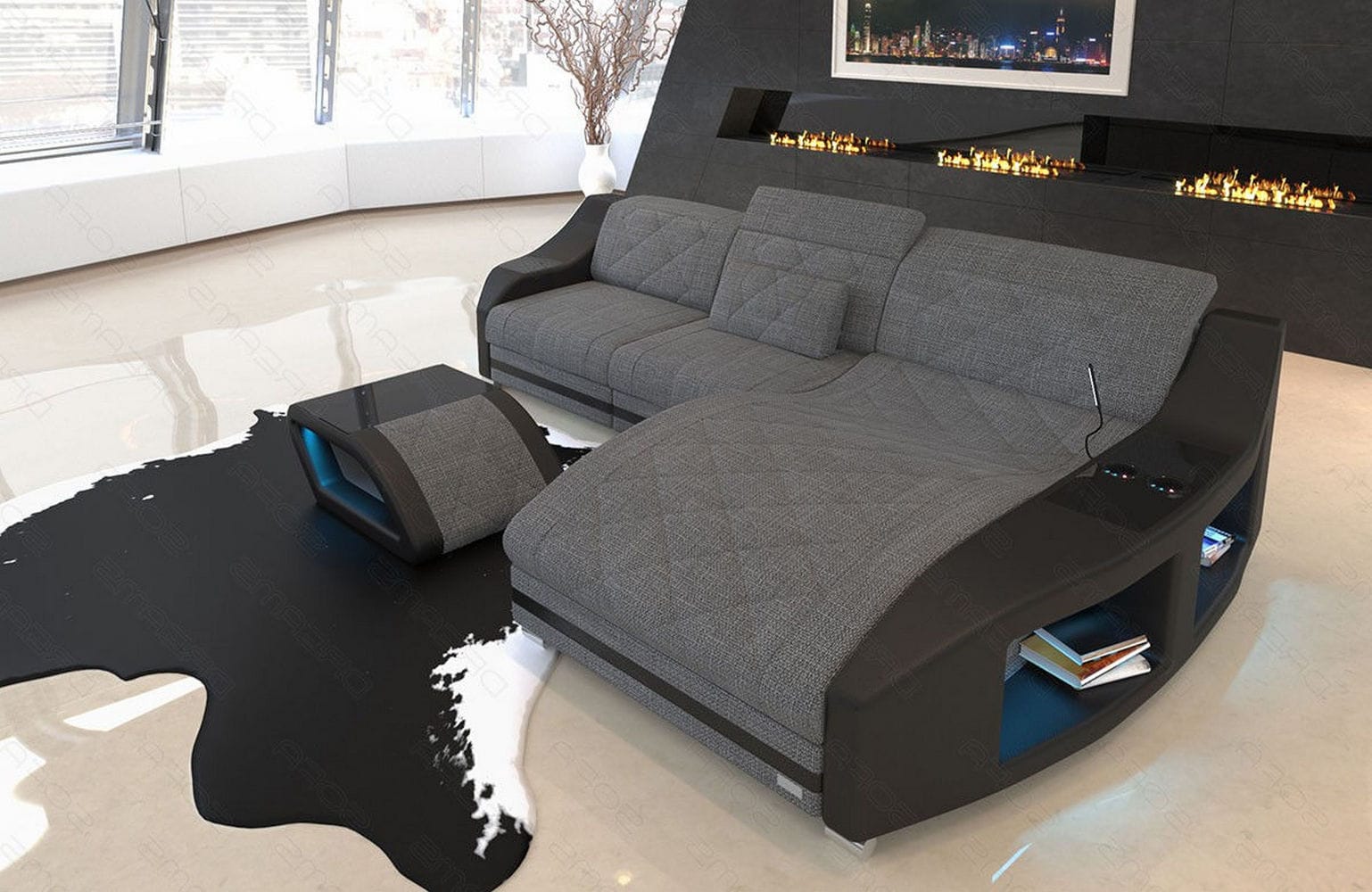 Couch Swing L-Form in Stoff grau-schwarz