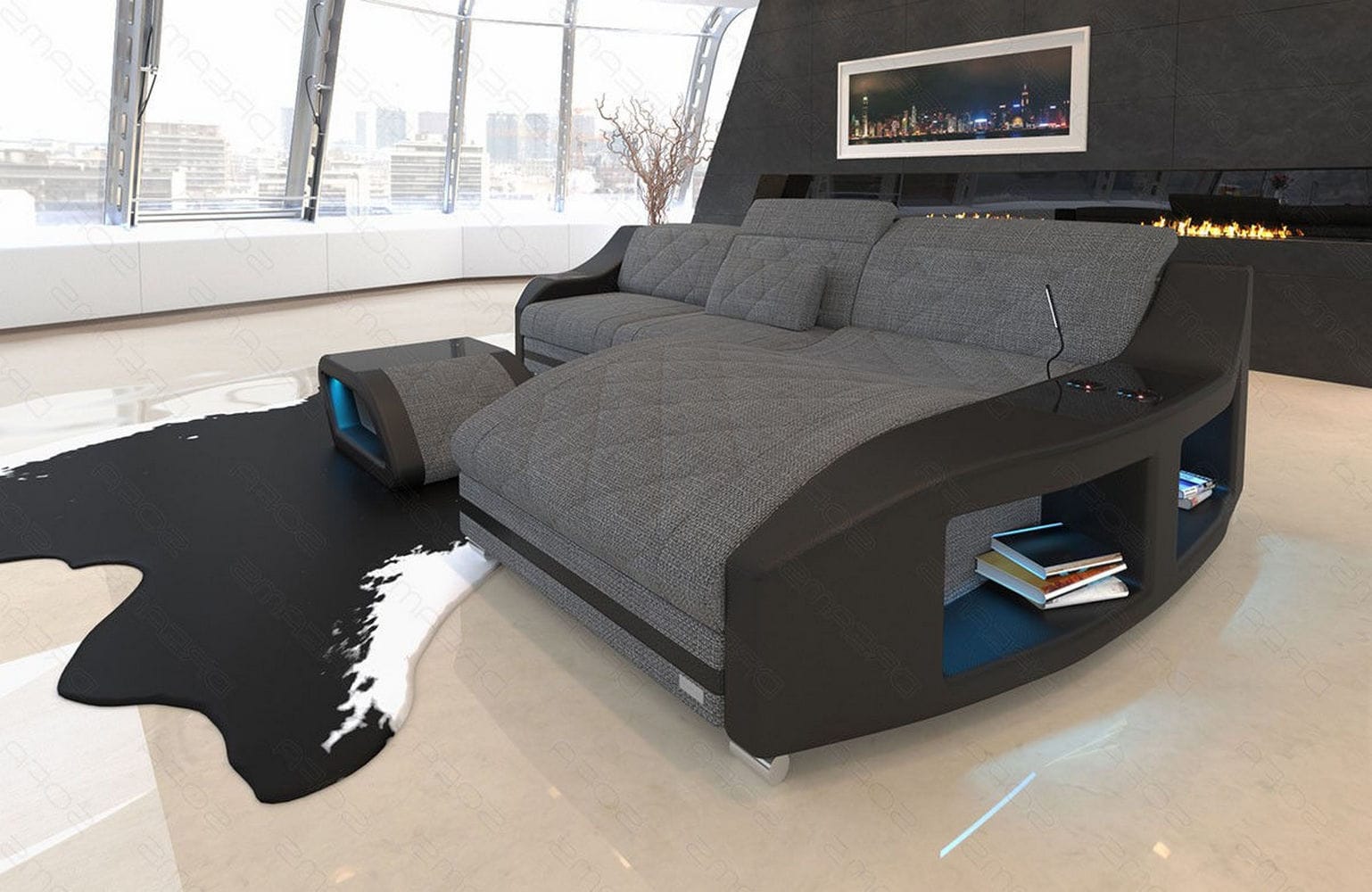 Couch Swing L-Form in Stoff grau-schwarz