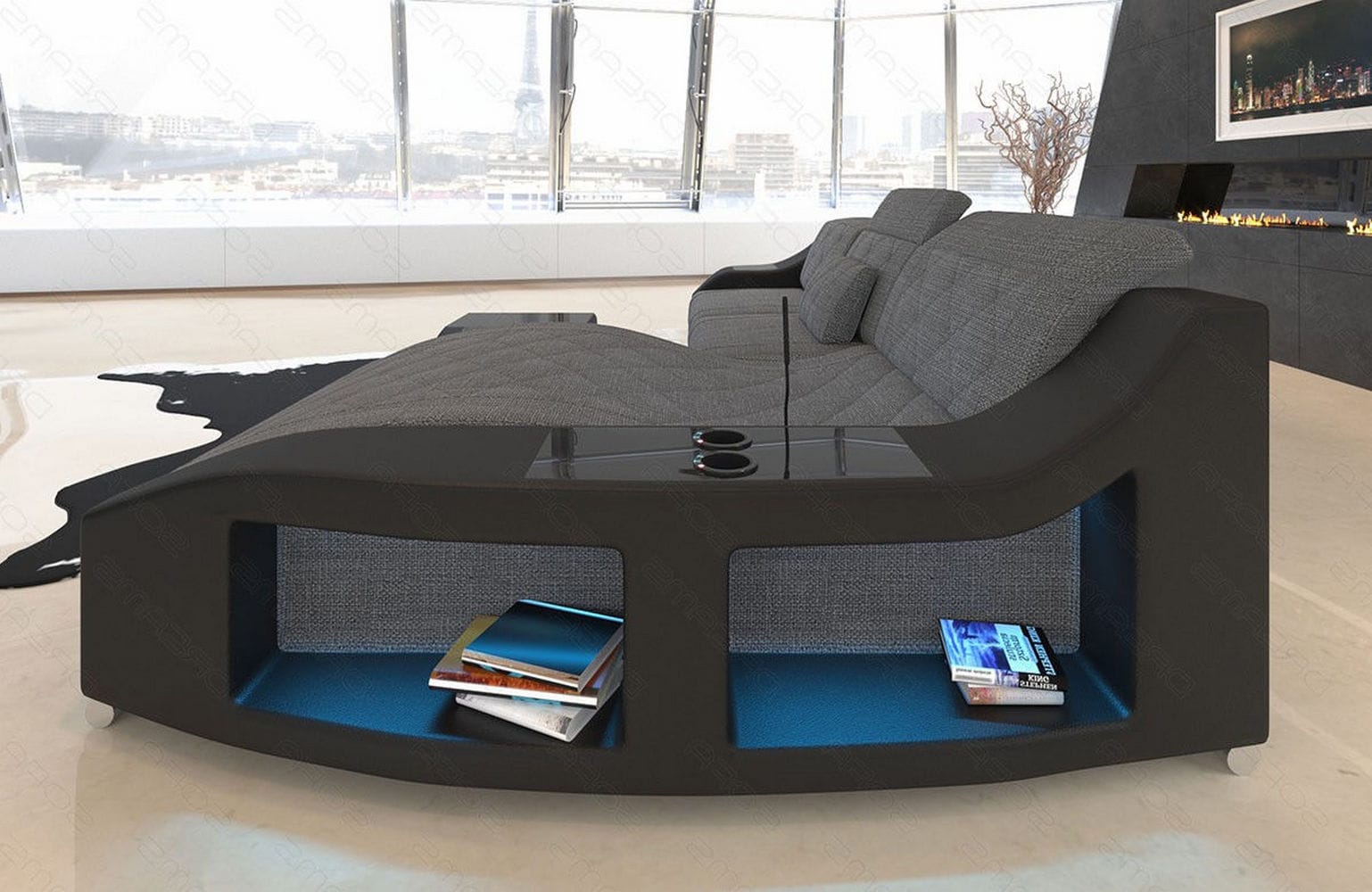 Couch Swing L-Form in Stoff grau-schwarz