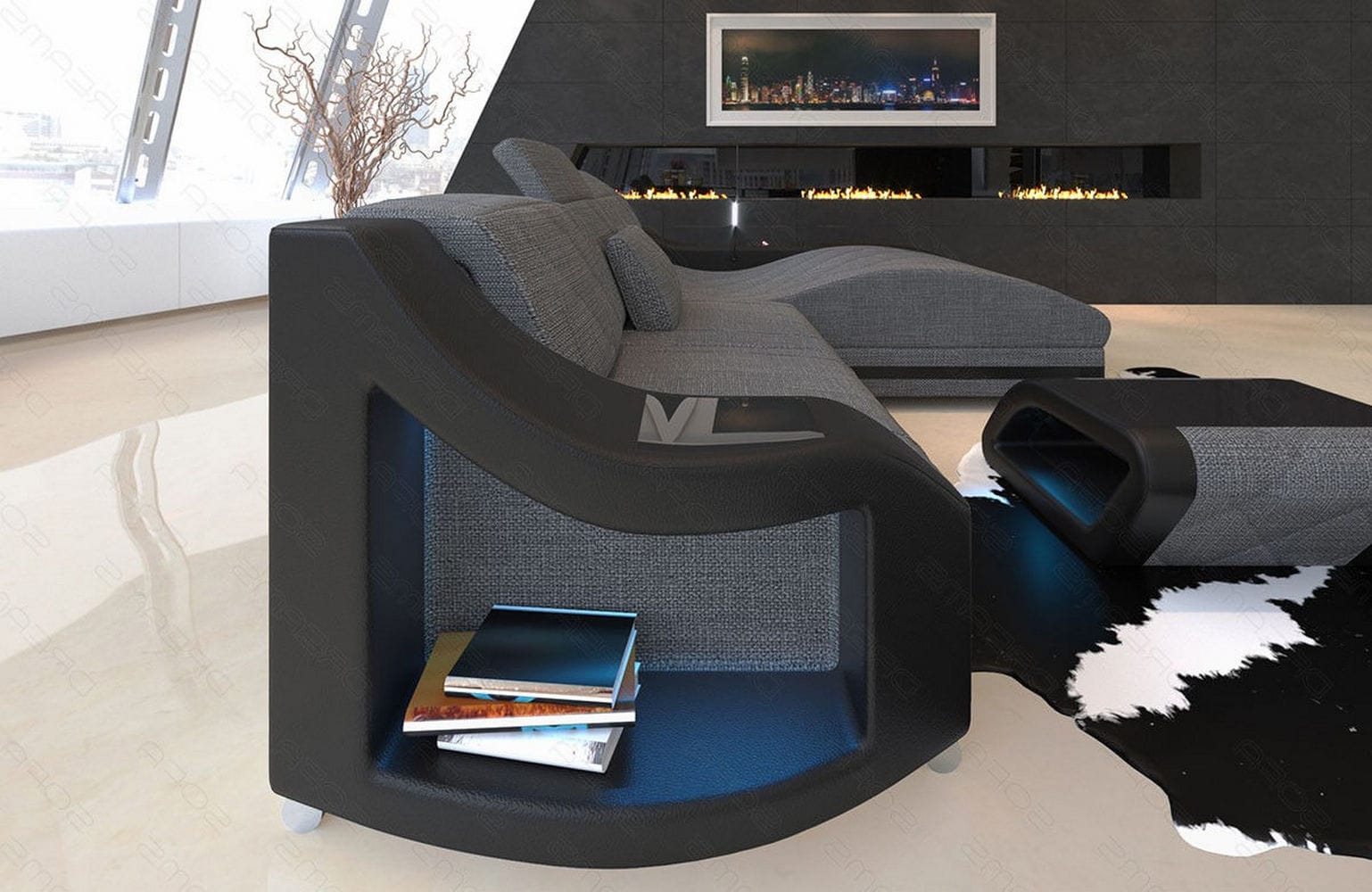 Couch Swing L-Form in Stoff grau-schwarz
