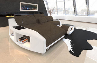 Couch Swing L-Form in Stoff Braun-Weiß