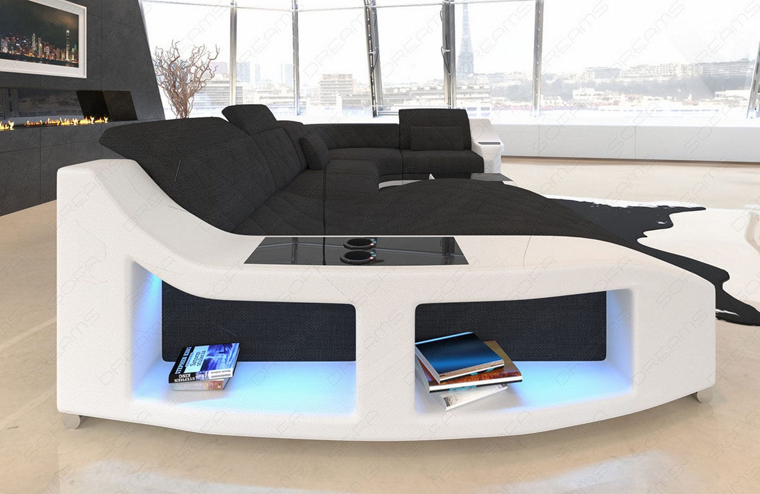 Couchlandschaft Swing U-Form in Stoff Schwarz-Weiß