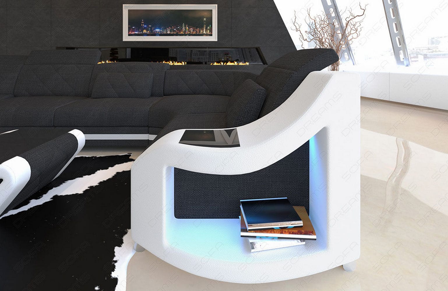 Couchlandschaft Swing U-Form in Stoff Schwarz-Weiß