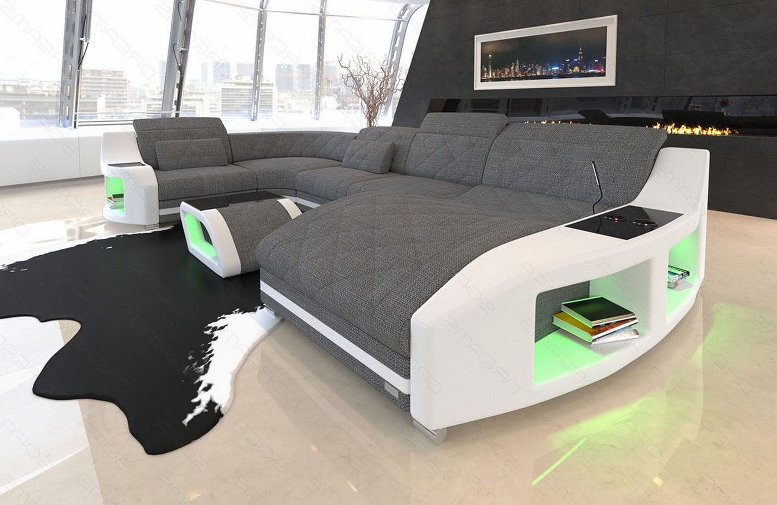 Couchlandschaft Swing U-Form in Stoff grau-weiß