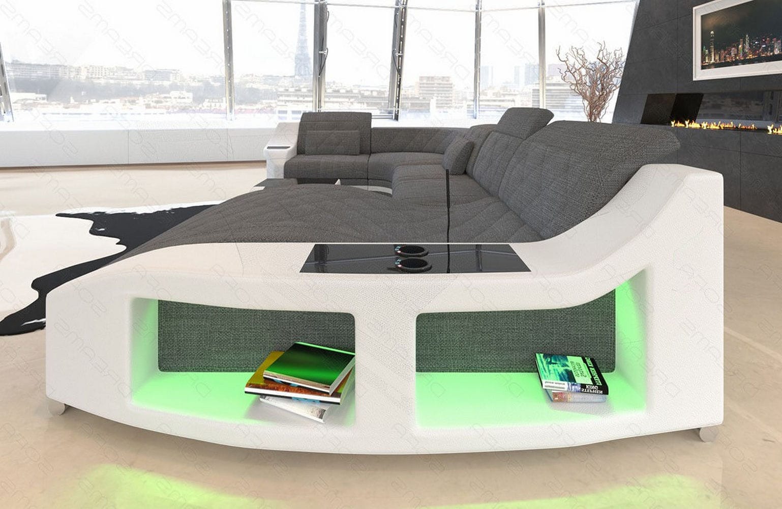 Couchlandschaft Swing U-Form in Stoff grau-weiß