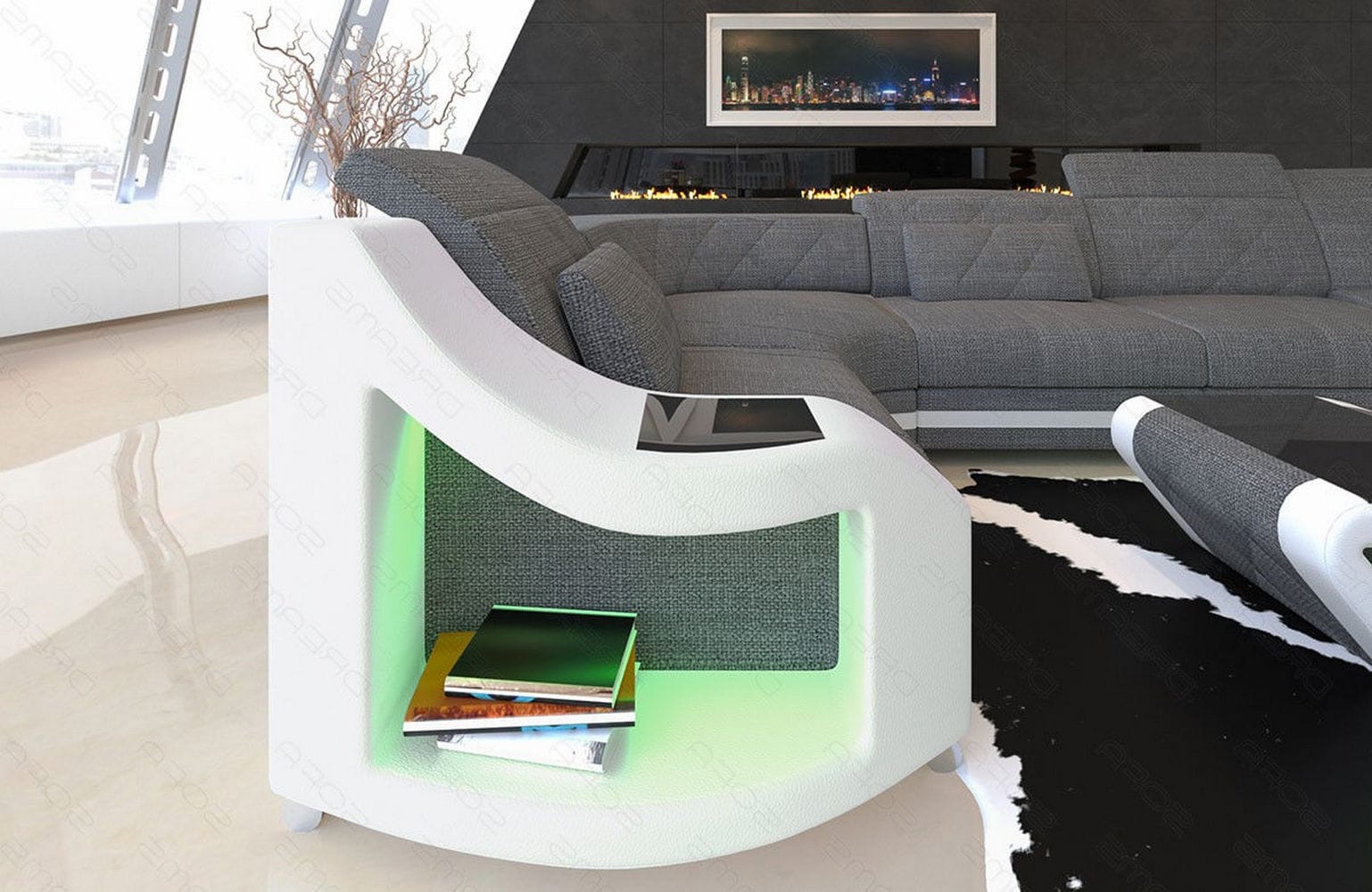 Couchlandschaft Swing U-Form in Stoff grau-weiß